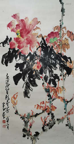 A Chinese Flowers&bird Painting Scroll, Zhao Shao'ang Mark