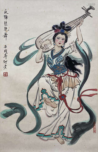 A Chinese Figure Painting Scroll, E Lao Mark