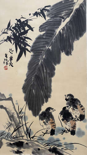 A Chinese Flowers&bird Painting Scroll, Li Kuchan Mark