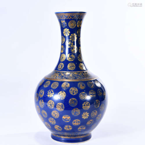 A Blue Glazed Gilt Vase