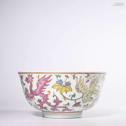 A Famille Rose Dragon and Phenix Bowl, Tong Zhi Mark