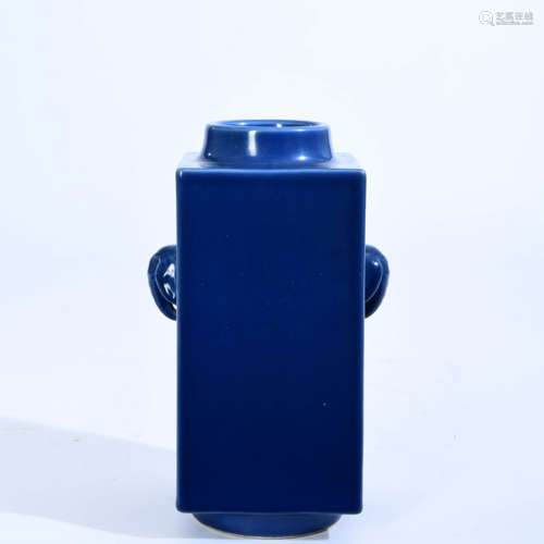 A Blue Glazed Square Vase