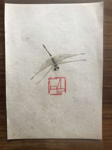 齊白石 近現代 蜻蜓立上頭 紙本設色 軟片