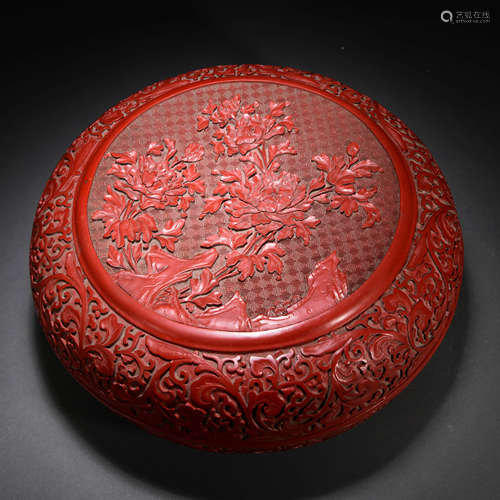 A Flowers Carved Red Lacquerwork Box