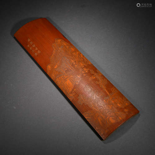 A Landscape Carved Bamboo Arm Rest