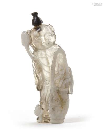 A CHINESE PEKING GLASS 'BOY AND LOTUS' SNUFF BOTTLE, CHINA, 19TH CENTURY