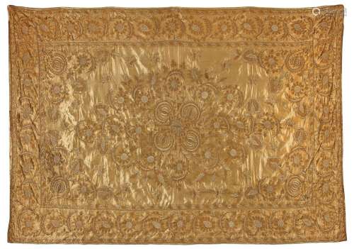 A LARGE OTTOMAN GOLD COLORED WITH GILT WIRE EMBROIDERY, 19TH CENTURY