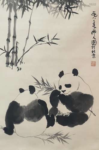 吳作人 近現代 熊貓 紙本水墨 畫軸