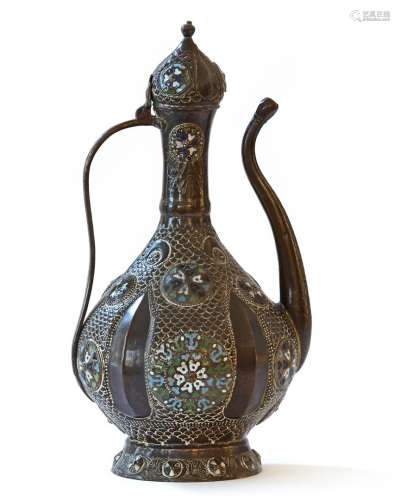 AN OTTOMAN ENAMELLED TOMBAK EWER, EASTERN TURKEY, 18TH CENTURY