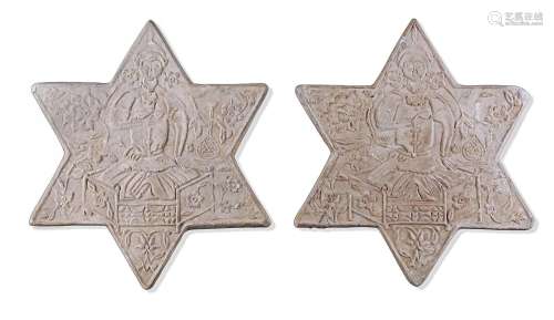 TWO UNGLAZED POTTERY STAR TILES, GHAZNAVID PERIOD, 12TH-13TH CENTURY