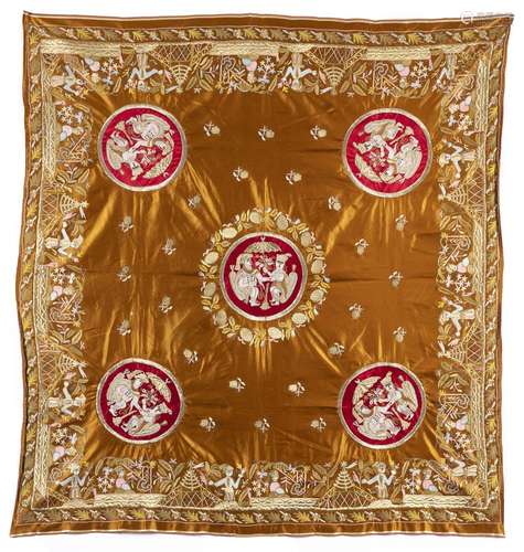 AN OTTOMAN SILK EMBROIDERED HANGING PANEL,TURKEY, 19TH CENTURY