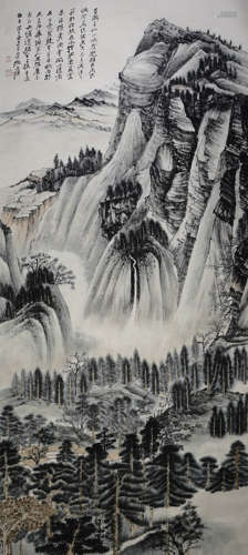 A Chinese Landscape Painting Scroll, Zhang Daqian Mark