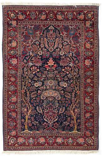 A PRAGER BLUE BACKGROUND KASHAN KURK RUG, 1920