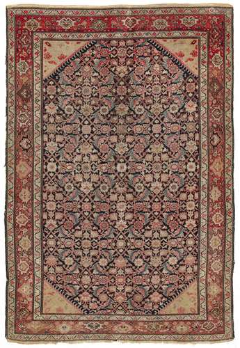 A MALAYER RUG WITH MAHI FISH DESIGN,