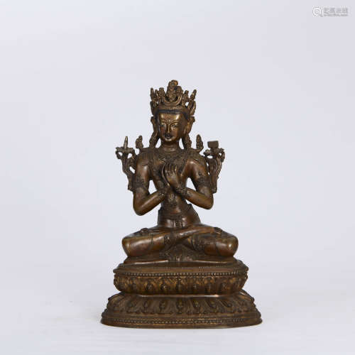 A Gild Bronze Statue Of Manjusri Bodhisattva