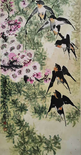 A Chinese Flowers&bird Painting Scroll, Lu Yifei Mark