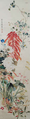 A Chinese Flowers&bird Painting Scroll, Mei Lanfang Mark