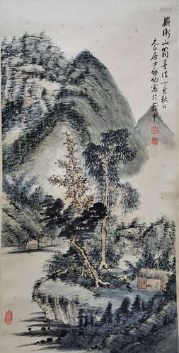 A Chinese Landscape Painting Scroll, Qi Gong Mark