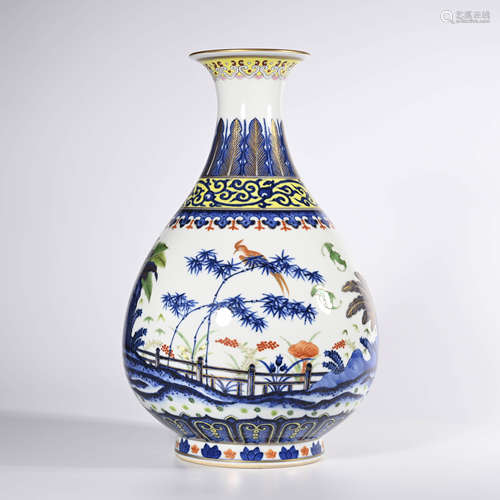 A Blue and White Famile Rose Yuhuchun Vase