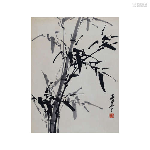 A Chinese Bamboo Ink Painting Scroll, Dong Shouping Mark