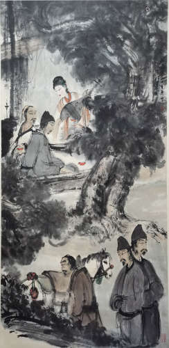 A Chinese Figure Painting Scroll, Fu Baoshi Mark