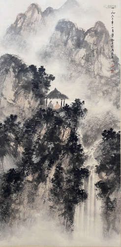 A Chinese Landscape Painting Scroll, Fu Baoshi Mark