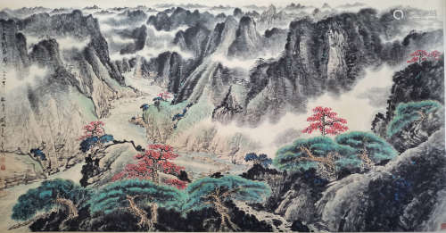 A Chinese Landscape Painting Scroll, Guan Shanyue Mark