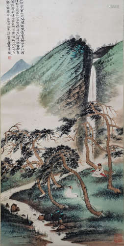 A Chinese Landscape Painting Scroll, He Tianjian Mark