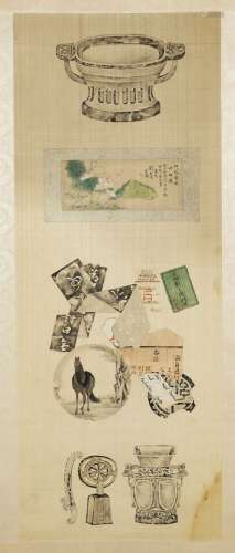 中國，20世紀初絲綢上的水墨和顏料。84.5 x 33 cm (不包括裝裱)這兩幅花卉和昆蟲畫分別有劉詩泉和陳伯泉的簽名和印章。出處：Compagnie de la Chine et des Indes (Paris) (Inv.17585 收購於1957年)