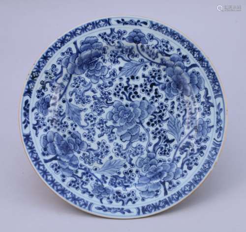 中国-18世纪  蓝白花纹大瓷片。   直径28厘米。