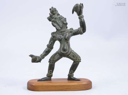 TIBET - 20 c.  青铜小DAIKINI STATUETTE，手持Kapala和Karttrka。  高度9厘米。(底部有洞)