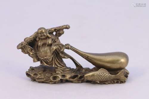 中国 - 现代。  铜牌：佛祖的钓鱼。   高7，长13，深3.5厘米。