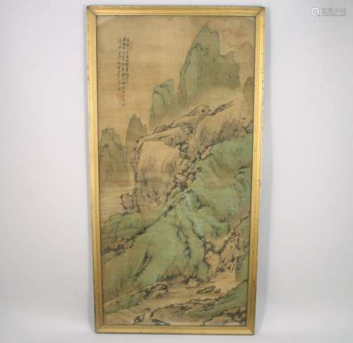 中国：  一幅签名的山水画。帧