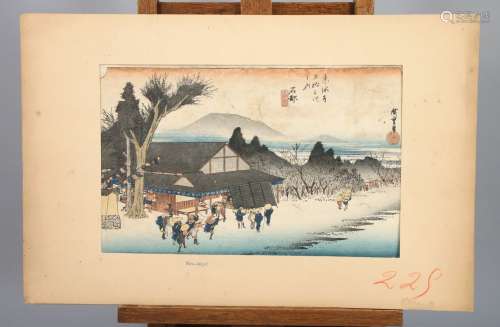 Utagawa HIROSHIGE（1797-1858）。  东海道五十三站、藤泽站、石部站、草津站、福禄井站、新泉江户名所系列中的4个