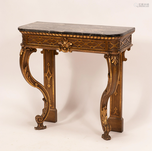 CARVED WOOD WITH GILT CONSOLE TABLE H 35