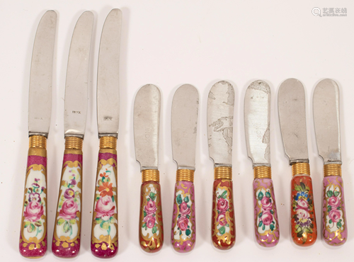 FRENCH LIMOGES PORCELAIN KNIVES, NINE L 4