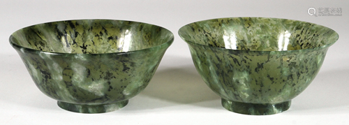 CHINESE SPINACH JADE BOWLS PAIR H 2.25