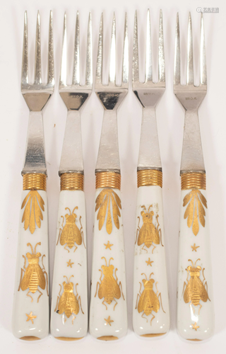 FRENCH LIMOGES PORCELAIN FRUIT FORKS SET OF 5 L 6