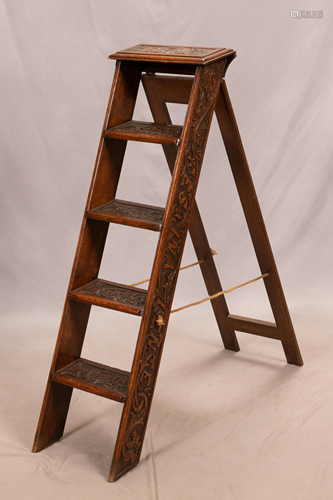 CARVED OAK LIBRARY LADDER H 52