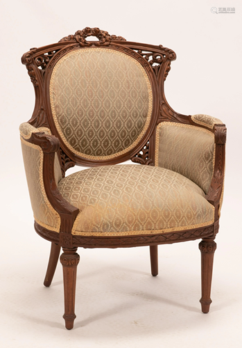 CARVED WALNUT LOUIS XVI STYLE CHAIR C 1930 H 37