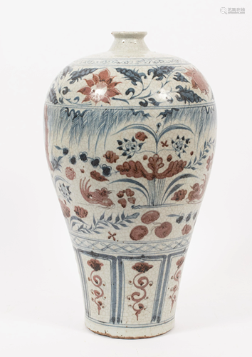 CHINESE MING-STYLE PORCELAIN MEIPING-FORM VASE, H …