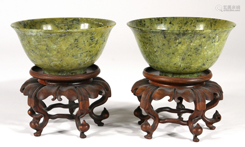 CHINESE SPINACH JADE BOWLS PAIR H 2