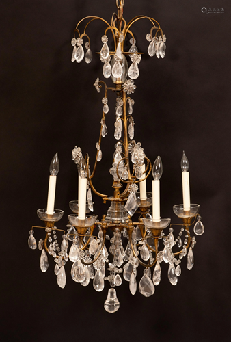 BRONZE ROCK CRYSTAL AND CRYSTAL CHANDELIER, H 39