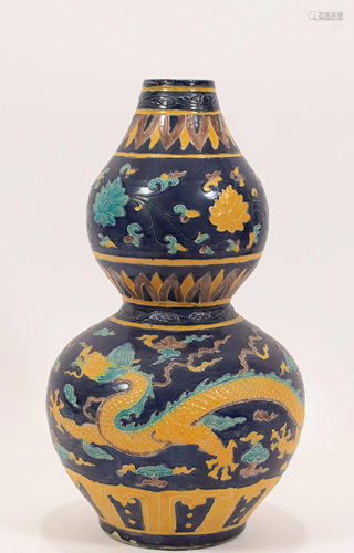 CHINESE FAHUA GOURD-FORM VASE, H 14.5