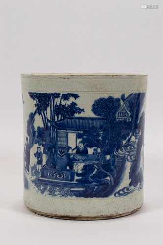 CHINESE BLUE AND WHITE PORCELAIN BRUSH POT, 19TH.C. H