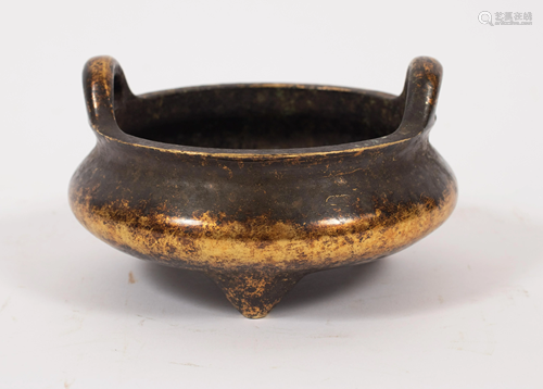 CHINESE GILT BRONZE CENSER, H 2.5