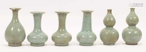 CHINESE CELADON VASES, SIX PIECES, H 7