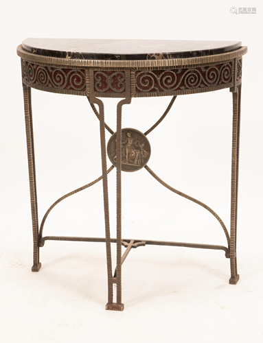 IRON AND MARBLE TOP CONSOLE TABLE C 1930 H 30