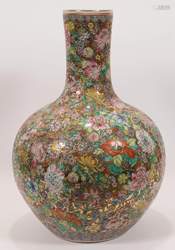 CHINESE THOUSAND FLOWER PORCELAIN VASE, H 21