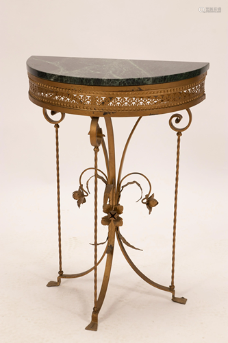 MARBLE TOP DEMI-LUNE METAL BASE CONSOLE H 32